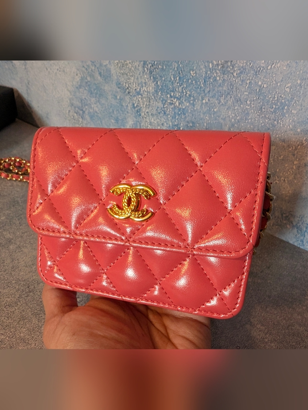 CHANEL Coral Pink Quilted Mini Bag / Wallet on Chain with Gold Hardware - Picture 4 of 16